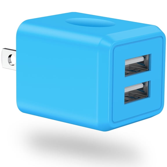 USB Wall Charger Block, 2.1A Dual Port Charging Box Wall Charger Adapter Plug Power Base USB Brick Cube Box Fast Charging Station Compatible for iPhone Android, Blue