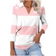 thumbnail image 2 of Cagogo Women's Dressy Casual V Neck Collared Tshirts Under $5 Summer Basic Tops 3/4 Sleeves Color Block Blouses 2025 Vacation Tshirt Outfits Mothers Day Gifts for Mom, 2 of 5