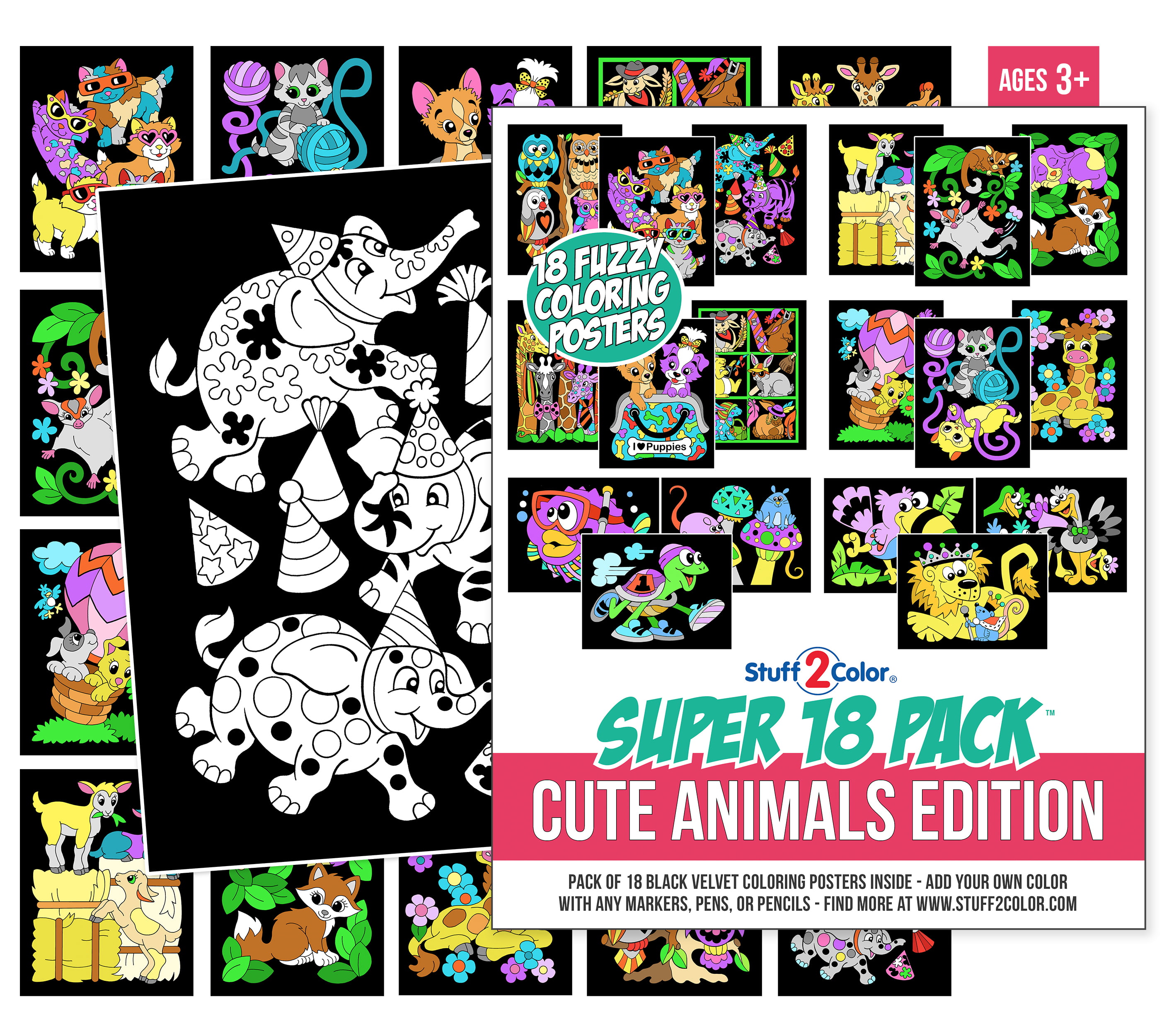Super 18 Pack of Fuzzy Velvet Coloring Posters (Unicorns & Fairy Tales) -  Stuff2Color 