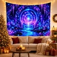 thumbnail image 3 of Glowing Cosmic Portal in a Forest with Lotus Flowers, Mystical Fantasy Art for Space Enthusiasts, Ethereal Wall Decor, Housewarming Gift Tapestry Wall Hanging for Bedroom and Living Room, 3 of 7