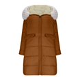 thumbnail image 5 of Women's Mid-Length Hooded Cotton Coat, Faux Fur Trim Parka, Long Sleeve Quilted Jacket, Casual Streetwear Coat, Drawstring Waist Puffer Coat, Cold Weather Outerwear Brown, 5 of 5