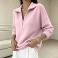 thumbnail image 4 of AVRNLIQ Womens Oversized Quarter Zip Ribbed Knit Pullover Sweater, Pink, Relaxed Fit Long Sleeve,Size S, 4 of 5