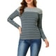 thumbnail image 1 of BLUSA DE MUJER INSPIRE CHIC T-SHIRT CASUAL DE MANGA LARGA A RAYAS EN BLOQUES DE COLOR M GRIS AZUL, 1 of 7