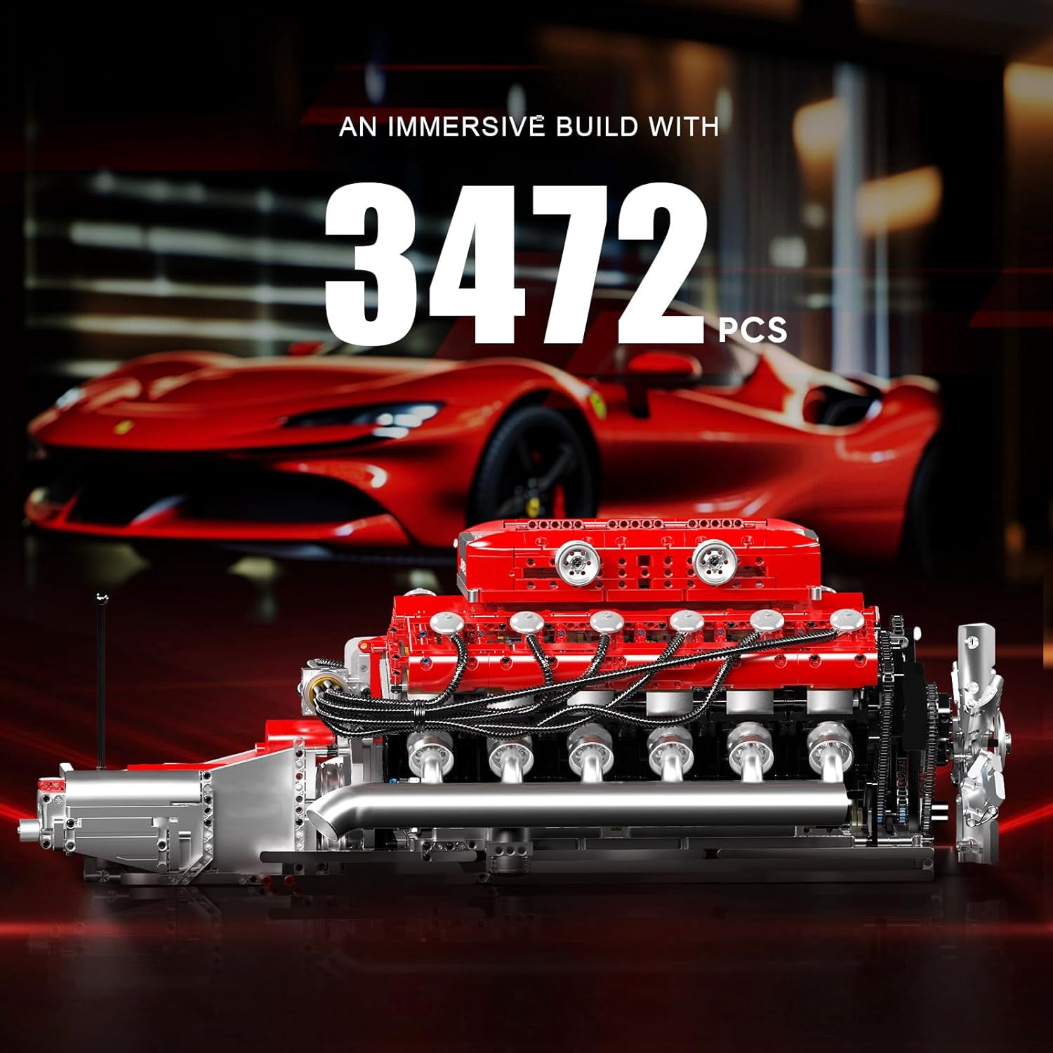 Engine Model Kit That Runs, MOC Engineering Model Building Kit with L Motor AA Battery Box, 3472 PCS STEM Engineering Building Blocks for Adults