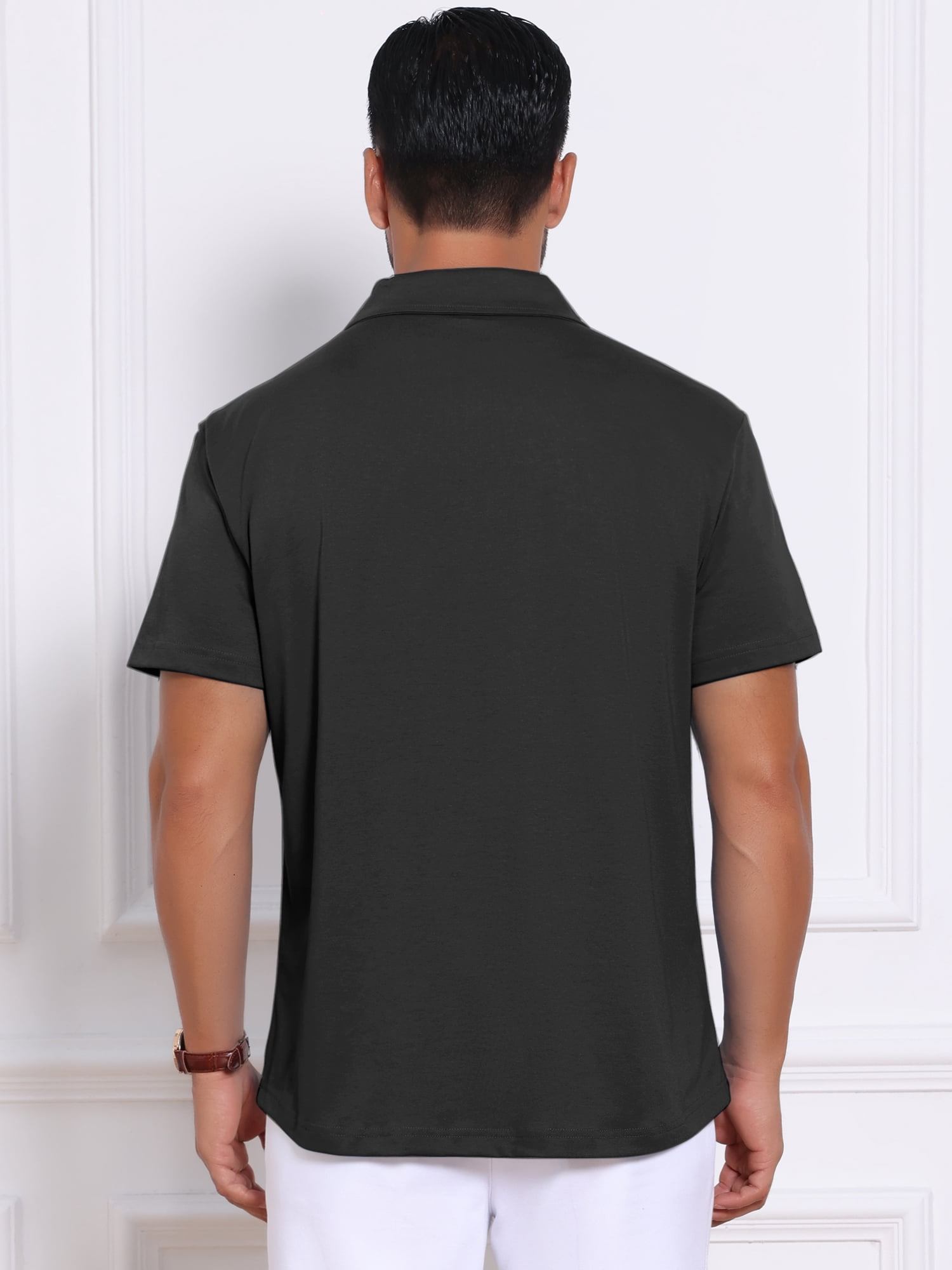 DARING DIVA Men's Collared Short Sleeve Double Chest Pockets Polo Shirt M Black