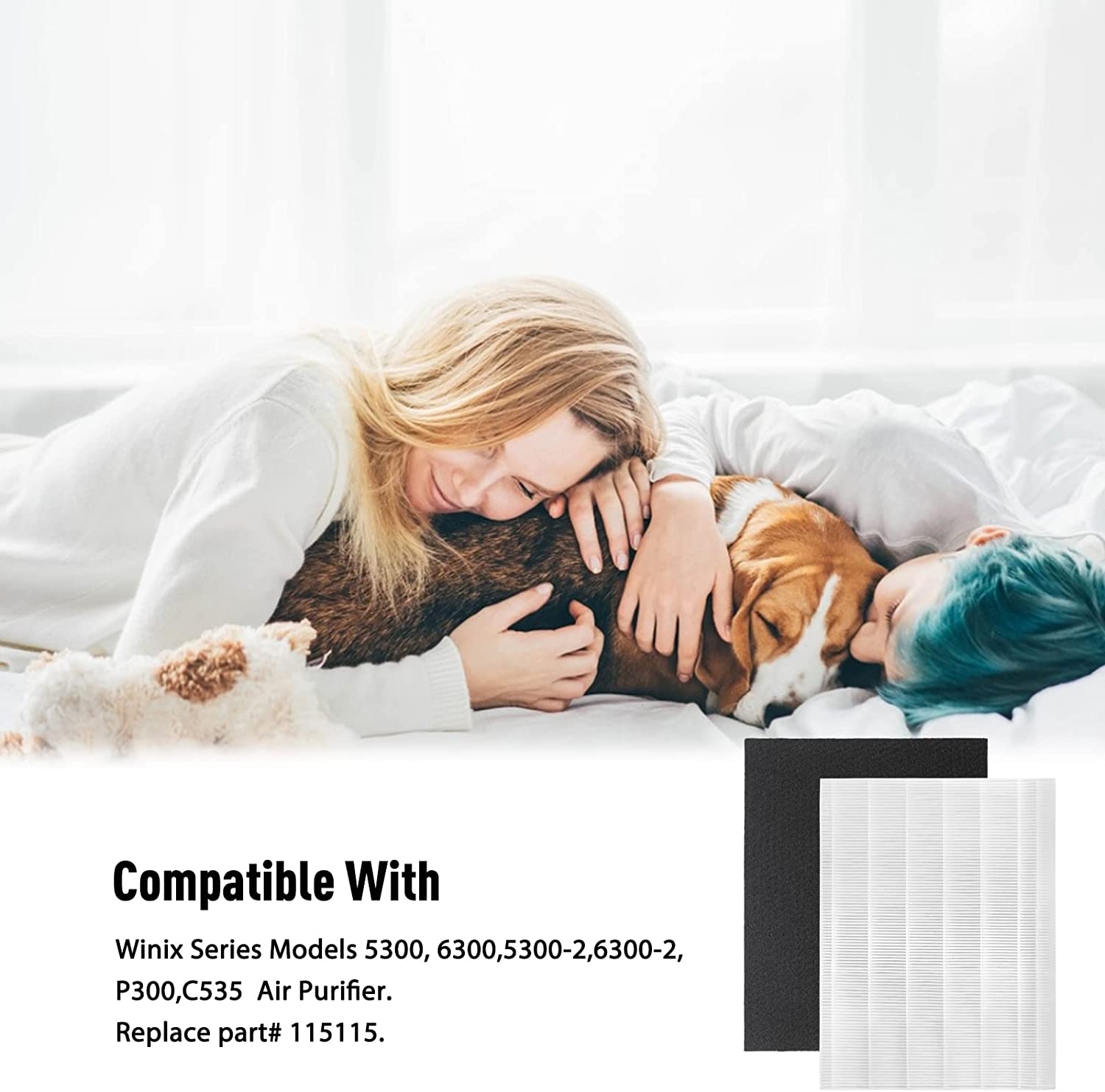 115115 HEPA Replacement Filters A for Winix PlasmaWave C535, 5300-2, P300, 5300, P300,6300, 5300-2, 6300-2 Air Purifier,  Pack of 2  HEPA filter 8 Filter cotton
