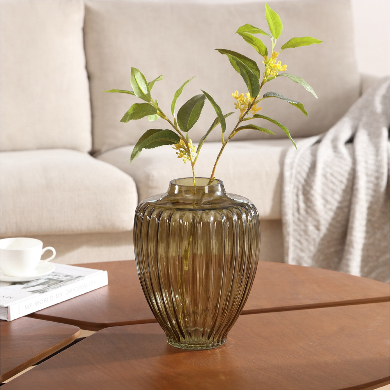 Home Decor Collection Style House Green Glass Vase, 7.5" L x 9.65" H