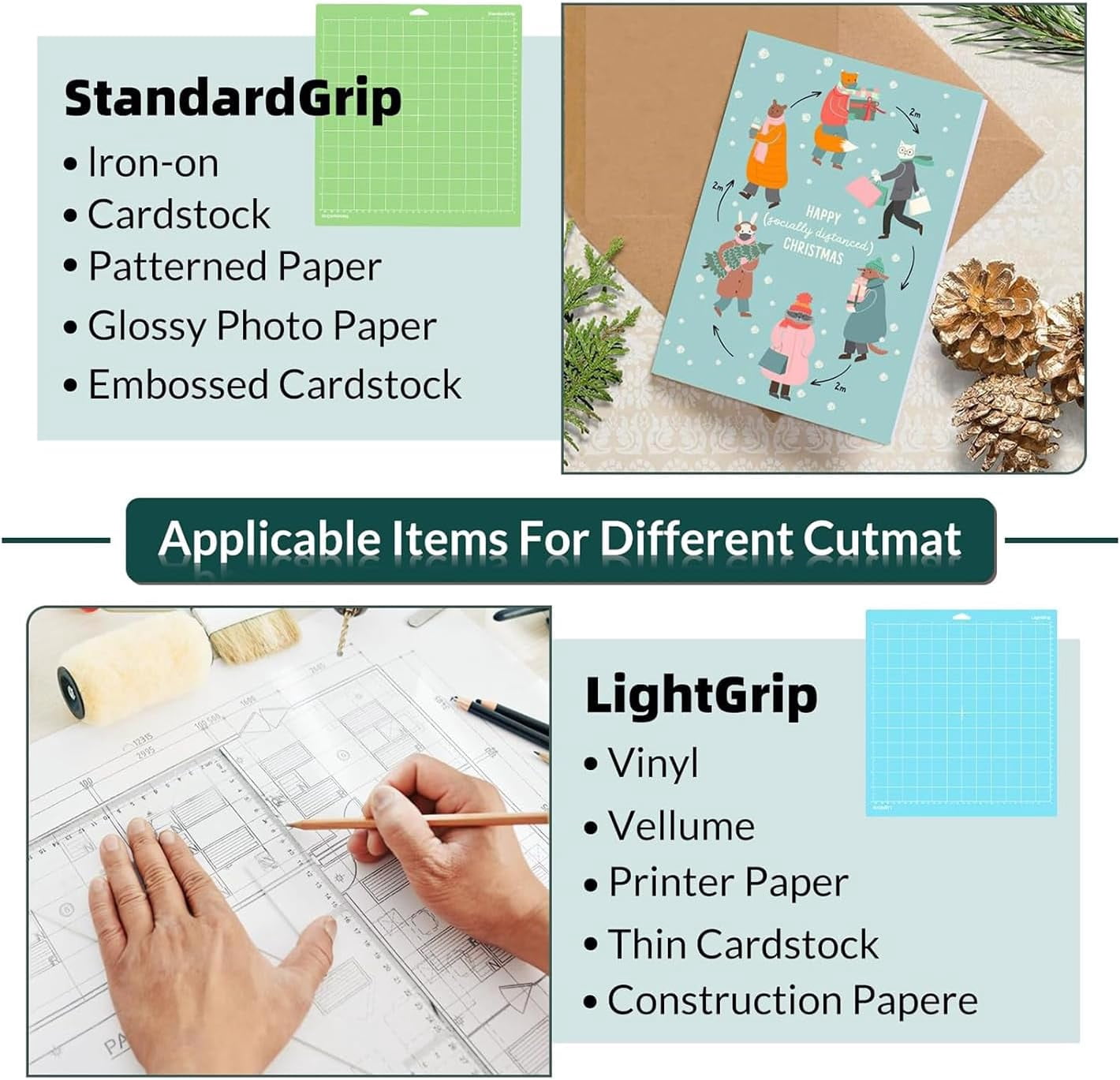 Cutting Mat for Cricut,12x12 inch 10 Pcs Variety Cutting Mats (LightGrip,StandardGrip,StrongGrip,FabricGrip) Replacement Accessories for Cricut Maker 3/Maker/Explore 3/Air 2/Air/One