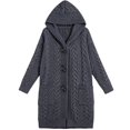thumbnail image 4 of Women's Plus Size Long Hooded Cardigan, Cable Knit Open Front Sweater, Winter Warm Knit Jacket, Mid-Length Outerwear, Casual Loose Fit Coat Dark Blue L, 4 of 4