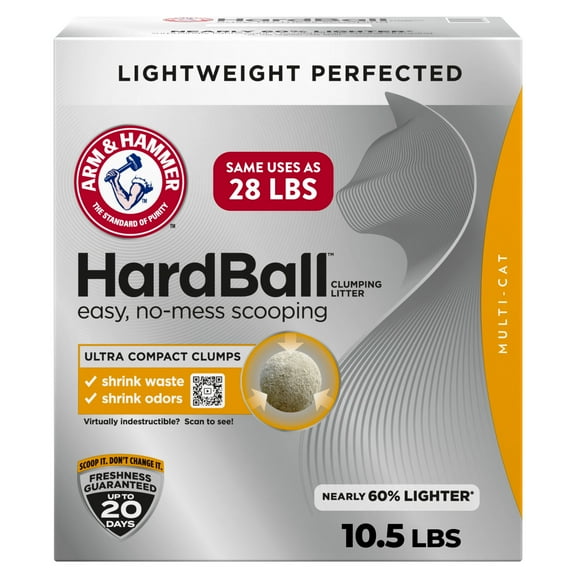 ARM & HAMMER HardBall Lightweight Cat Litter, Multi-Cat No-Mess Scoopable Clumping Litter, 10.5 lb