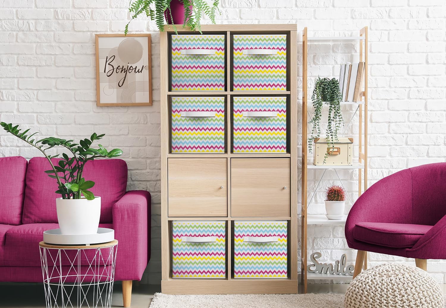 Sorbus 11" Foldable Chevron Print Fabric Storage Cube Bin, Rainbow