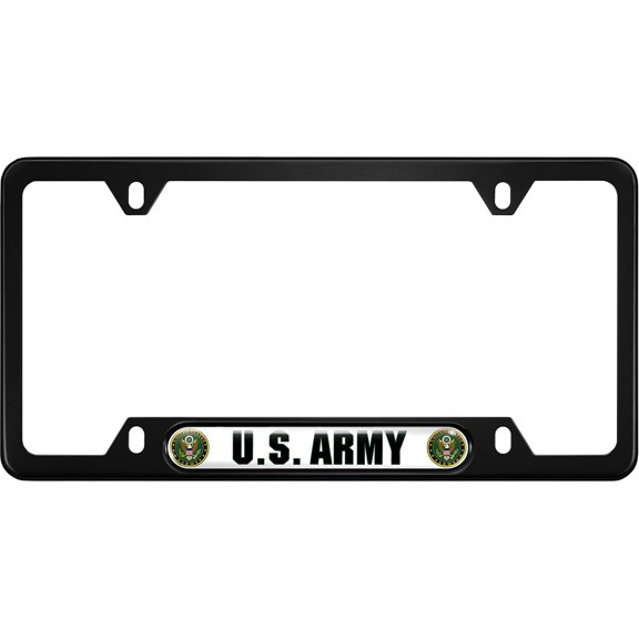 BestLicensePlateFrames U.S. Army Narrow Top License Plate Frame, Black Anodized Aluminum with White and Green Insert & Caps