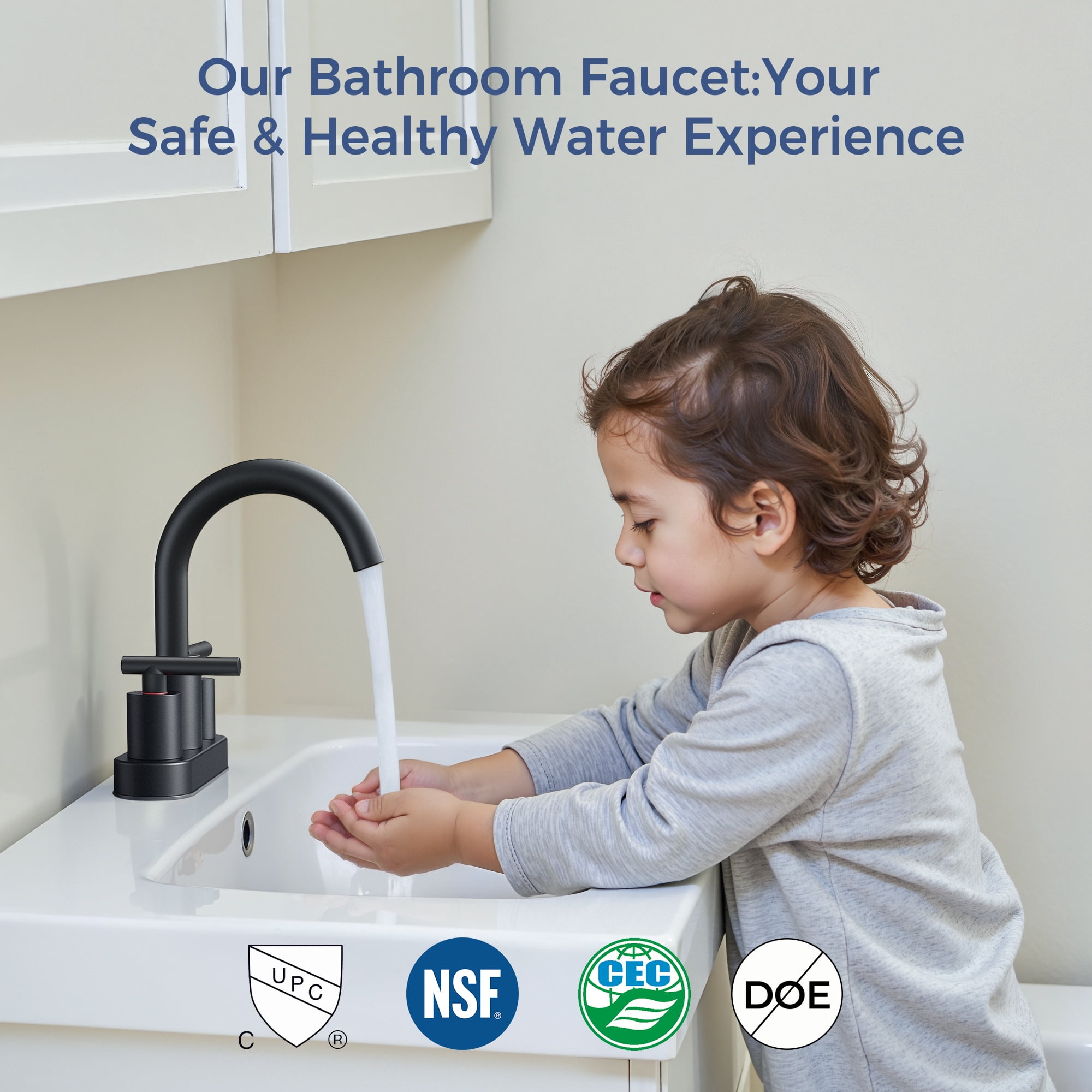 TVOFEK Bathroom Faucet 4 inch Centerset, Black 3 Hole Vanity Sink Faucet with Metal Pop up Drain for Lavatory RV, SUS316 Stainless Steel