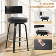 thumbnail image 2 of 26"Swivel Counter Height Bar Stools, Upholstered Modern Faux Leather Barstools with Back&Walnut Wood Legs Counter Stools with Footrestfor Kitchen Island, Black, 2 of 10