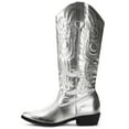 thumbnail image 6 of Pennysue Cowboy Boots For Women Silvery Knee High Western Cowgirl Boots Snip Toe Side Zipper Chunky Heel Size 10, 6 of 6