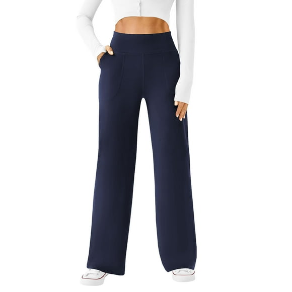 Pantalones de yoga DLOODA para mujer, pernera ancha y cintura alta, color azul marino