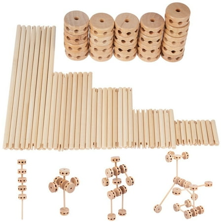 Wooden Building Blocks, 60pcs Wood Stem Building Blocks, DIY Building Blocks Splicing, Educational Building Toys for Kids Aged 4+