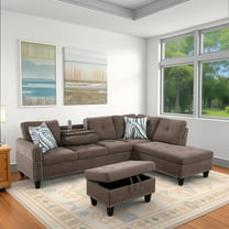 Dovelina L-Shaped Sectional Sofa with Ottoman Breathable Fabric Living Room Sofa Set, Brown