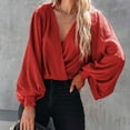 thumbnail image 2 of hotojiny Tops for Women Casual Loose Lantern Sleeve V Neck Blouses Dressy Breathable Shirts Trendy Tees, 2 of 7