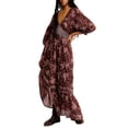 thumbnail image 1 of Faithtur Robe Bohème Florale pour Femmes Été Manches Mi-Longues Col en V Taille Froncée Robe Longue Fluide, 1 of 9