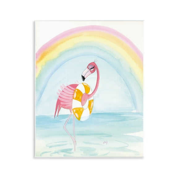 Stupell Industries Summer Beach Flamingo Coastal Painting Unframed Art Print Wall Art, 11 x 14