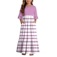 thumbnail image 2 of Girls Short Sleeve Maxi Dress Striped Print Casual Fit and Flare Party Dress with Pockets Pink 7-8 Years, 2 of 7