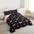 thumbnail image 3 of Homewish Black Pink Ribbon Bedding Comforter Set for Child, Kawaii Cartoon Bow Twin Comforter Sets, Fairy Tale Princess Reversible Bedding Set, Ultra Soft Bedroom Decor, 2-Piece, 3 of 8