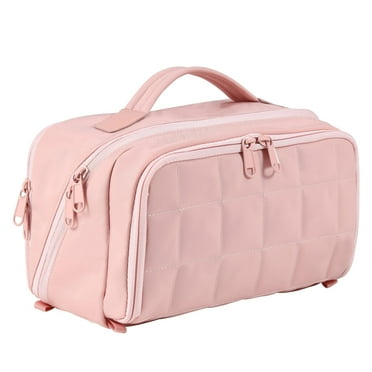 WANGLI Travel Makeup Bag Organizer Cosmetic Bag for Women,Waterproof Toiletry Bag Quilted Makeup Travel Bag for traveling women,Large Make Up Bag with 3 Compartments,Flat-Opening,