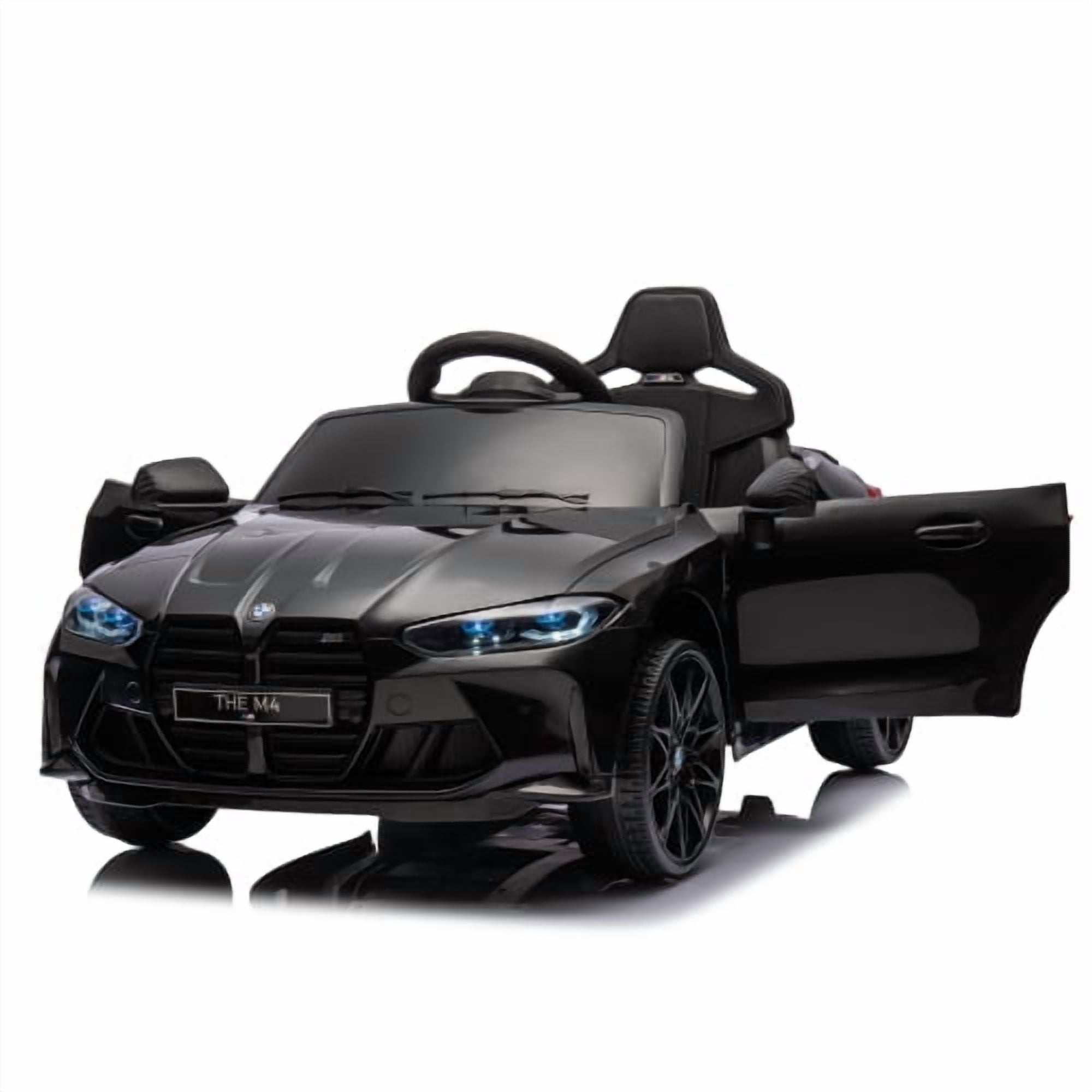 BMW M4 Kids Ride on Car Toy with Remote Control, 12V Powered Ride on Toys Cars W/Bluetooth/USB/MP3, Battery Display, LED, Handle with Wheels & Pull, Electric Car for Boy Girl, Black