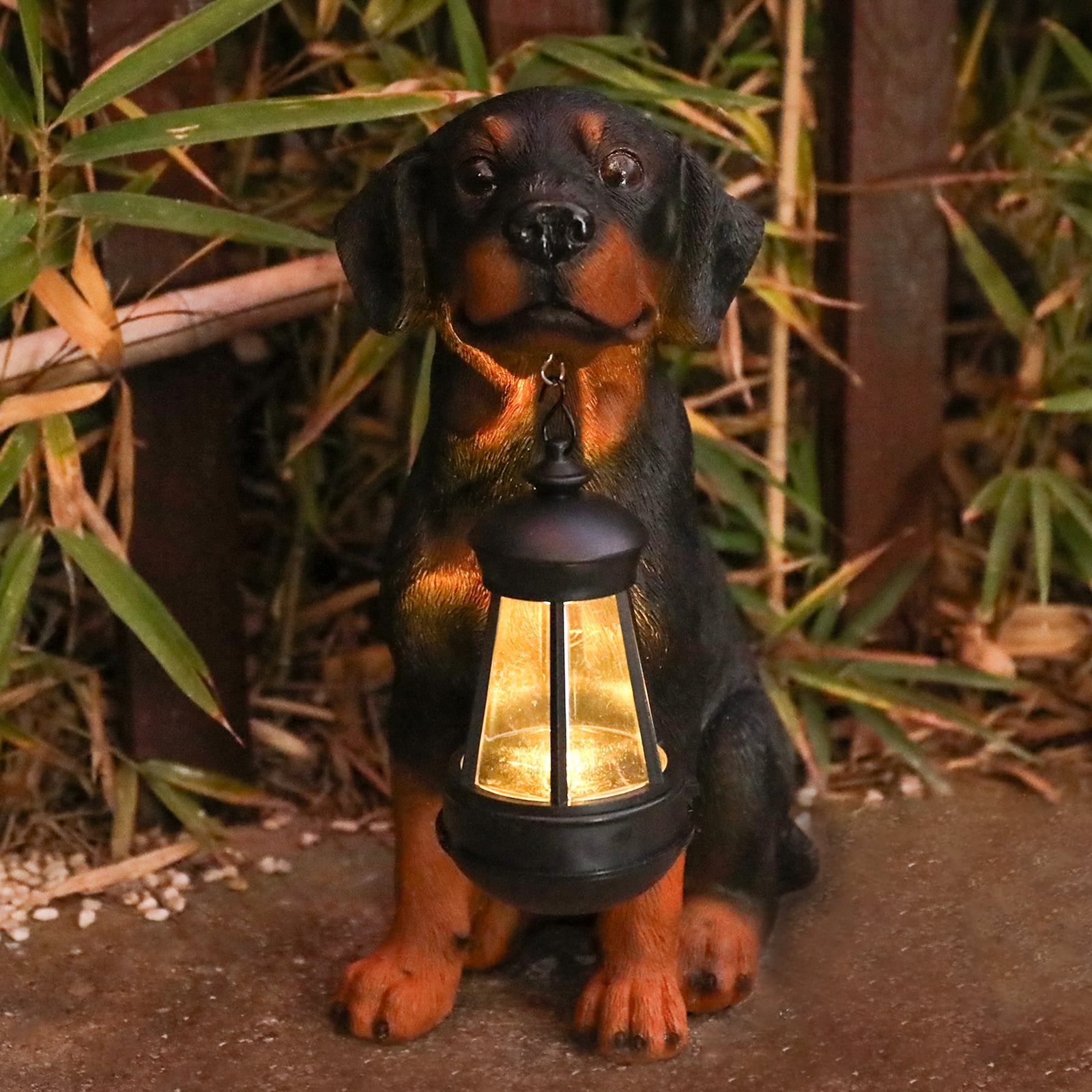 Solar LED Dog Statue - 13" Puppy Figurine Garden Decor with Lights, Garden Statue Outdoor Decoration for Patio, Lawn, Yard