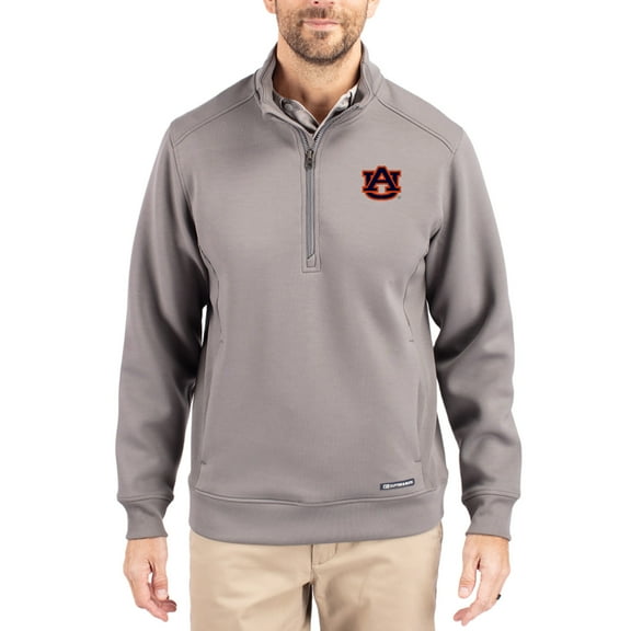 Men's-Cutter & Buck Gray Auburn Tigers Roam Eco Recycled Quarter-Zip Pullover