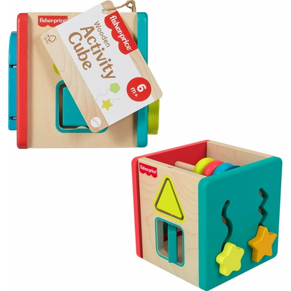 Fisher-Price Wooden Activity Cube, Busy Fine Motor Developmental Toy for Baby, 6 Months  