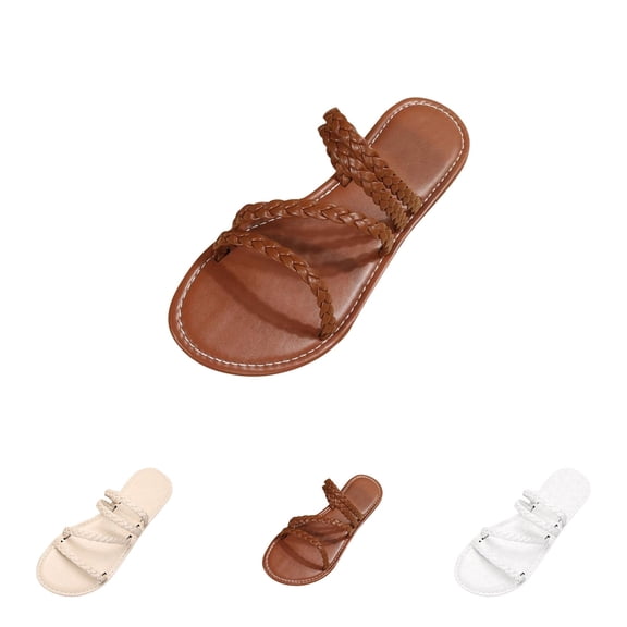 ssuyfkrb Women's Sandals,Womens Sandals,Flat Heel,Slip-On,Vacation,Open Toe,Brown,7.5