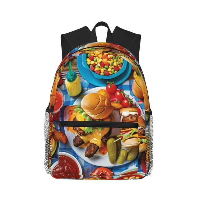 Easygdp Vibrant Picnic Food Spread Mochila Casual para Portátil, Mochila para Escuela, Viajes, Negocios