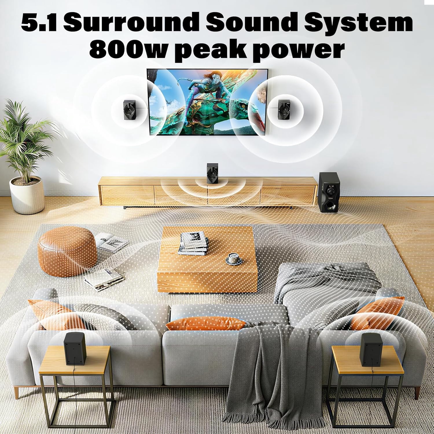 Bobtot 700 Watts Surround Sound Speakers Home Theater Systems 5.1/2.1Wired Stereo Speaker System 5.25" Subwoofer Strong Bass with Bluetooth ARC Optical Input