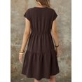 thumbnail image 2 of Womens Chocolate Brown Boho Midi Dress, Short Sleeve Round Neck Linen-Like, 2 of 7
