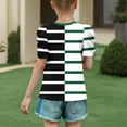 thumbnail image 4 of jobturf Girls Shirts Patchwork Color Block Striped Puff Short Sleeve Blouses Holiday Beach Vacation Basic Tees Summer Tops Size 4-15 Years, 4 of 5
