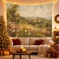 thumbnail image 3 of Wildflower Meadow Landscape With a Village on a Hillside, Peaceful Watercolor for Nature Enthusiasts, Countryside Wall Art, Housewarming Gift, Tapestry Wall Hanging for Living Room and Bedroom, 3 of 7