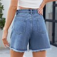 thumbnail image 2 of Pantalones cortos de mezclilla con abertura frontal for mujer, pantalones cortos casuales de verano con flecos y dobladillo crudo de talle alto, 2 of 6