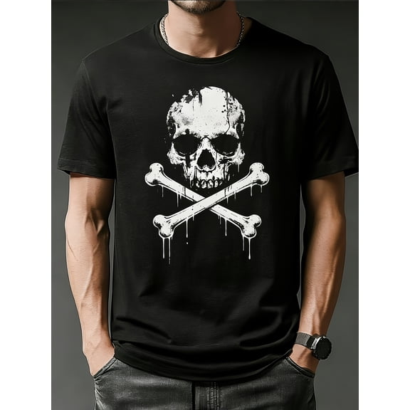 Gothic Punk Distressed Skull Crossbones Graphic Vintage Grunge Y2k Cotton Men's Women's T-Shirt