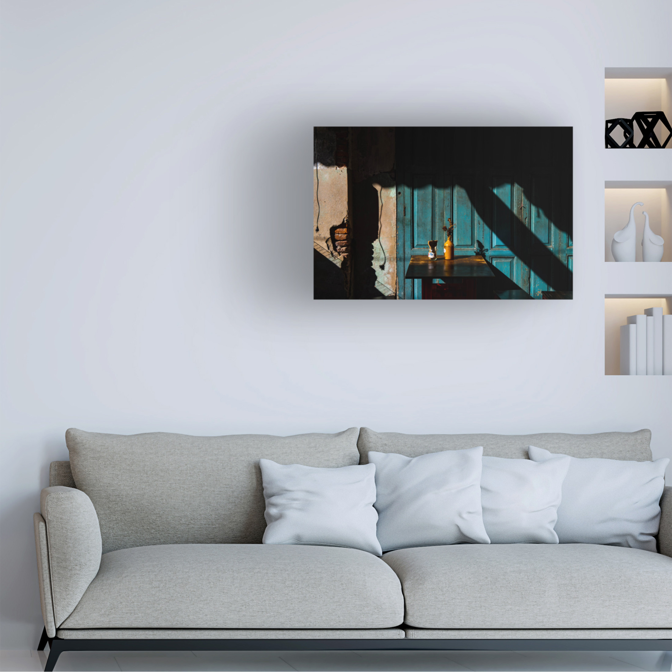 Trademark Fine Art Tepsarit Lantharntong Empty table at cafeteria on the street side Canvas Wall Art