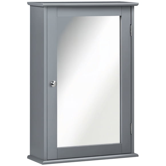 Grey Wall Mounted Mirror Cabinet w/ Shelves - 16.1" x 23.6" Bathroom Storage Cabinet for Vanity, Washroom, or Entryway