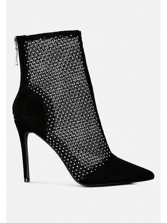 Jazz Rhinestone Embellished Mesh Stiletto Boots