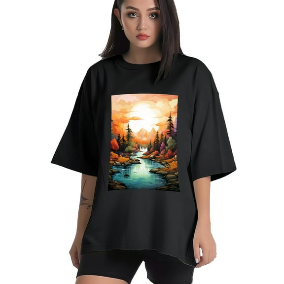 Plus Size Shirt for Women Black Tops for Women Short Sleeves Shirt for Women Trees T Shirt Crewneck Shirt for Women XS