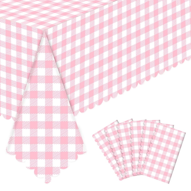 Mantel NatNarr rosa a cuadros vichy, paquete de 6 unidades, 137 x 274 cm, PEVA