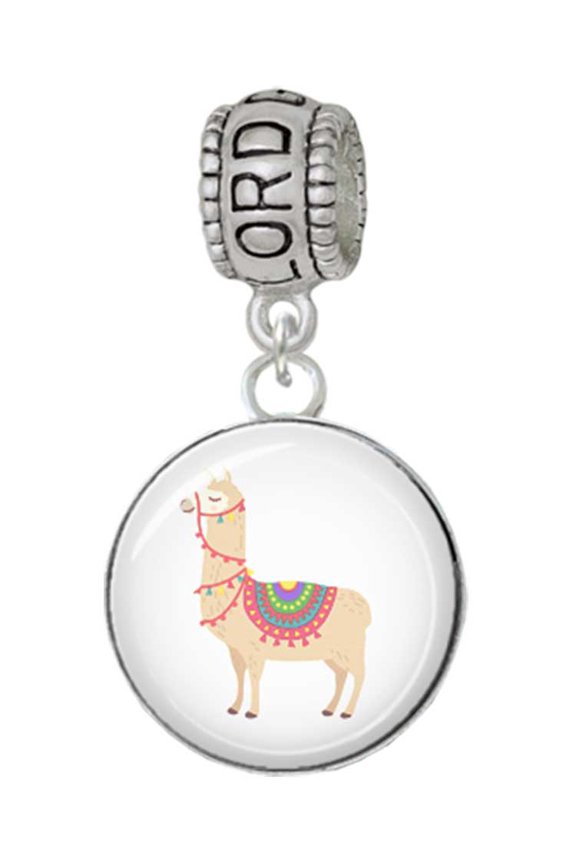 Silvertone Domed Llama Lord Guide Me Charm Bead