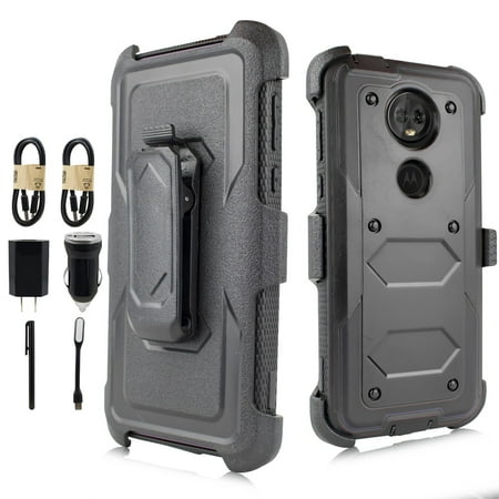 ~Value Pack~ for 6" Moto E5 Plus Phone Case Belt Clip Holster 360 degree Kickstands Hybrid Shock Armor Bumper Cover black