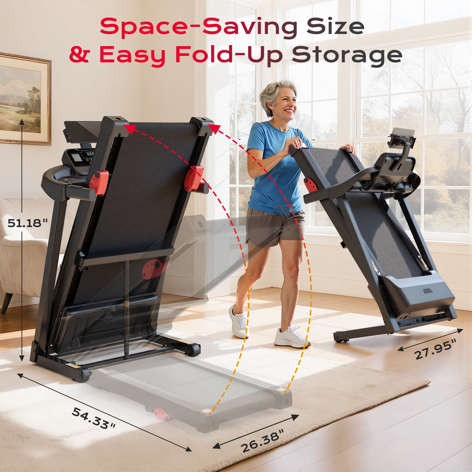 Treadmill 300lbs Capacity, Folding Treadmill for Home with 6% Incline , 0.6-7.5MPH, APP Control, Shock Absorption, 71 Programs, Home&Office