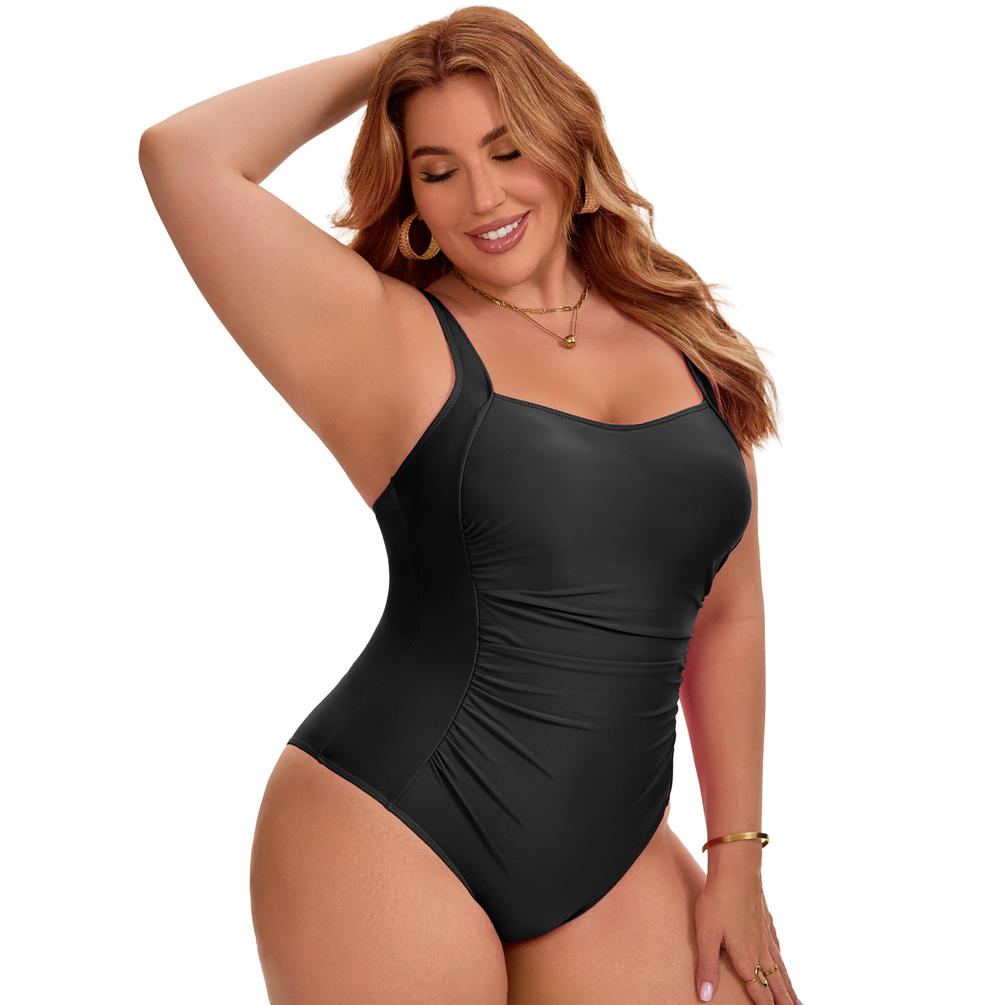 DARING DIVA Women's Plus 1 Piece Push Up Tummy Control Swimsuit 1X Black