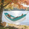 thumbnail image 5 of PoyoKee Hammock with Stand for Outside, Double Hammocks for Outside with Tassels, Heavy Duty Canvas Camping Gear for Backyard, 92 x 53 inch, Green, 5 of 6